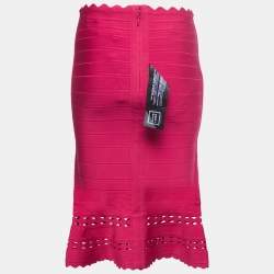 Herve Leger Dark Crimpson Knit Fit & Flare Midi Skirt M