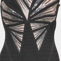 مملوكة مسبقًا Herve Leger Black Bandage Knit Halle Maxi Dress M