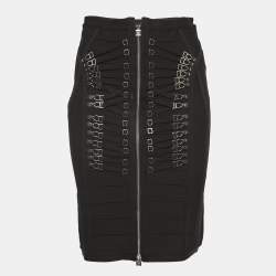 Herve Leger Black Knit Lace-Up Detail Mini Skirt M