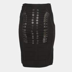 Herve Leger Black Knit Lace-Up Detail Mini Skirt M