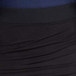 مملوكة مسبقًا Herve Leger Navy Blue/Black Mesh Trim Knit Ruched Bandage Dress L