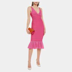 Herve Leger Pink Bandage Knit Midi Dress M