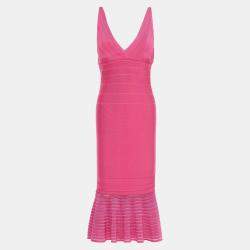 Herve Leger Pink Bandage Knit Midi Dress M