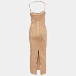Herve Leger Metallic Rose Gold Knit Midi Dress XS
