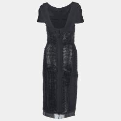 Herve Leger Black Studded Stretch Knit Bandage Dress M