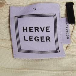 Herve Leger Beige Foil Print Banded Knit Sweetheart Maxi Dress S