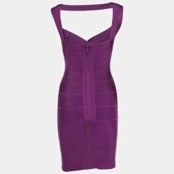 Pre Owned Herve Leger Magenta Pink Bandage Knit Bodycon Dress XXS