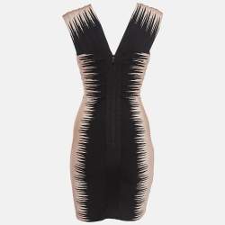 Herve Leger Black/Pink Bare Comb Pattern Jersey Sleeveless Mini Dress S