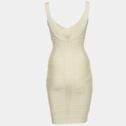 Pre Owned Herve Leger Cream Jersey Sleeveless Bandage Dress S