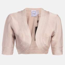 Herve Leger Bare Pink Knit Front Open Cropped Jacket M
