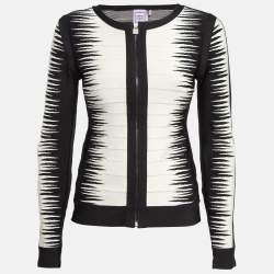 Herve Leger Black/White Patterned Knit Zip-Up Britt Jacket M