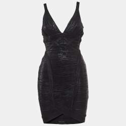 Herve Leger Black Printed Bandage Knit Mini Sleeveless Dress S