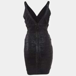 Herve Leger Black Printed Bandage Knit Mini Sleeveless Dress S