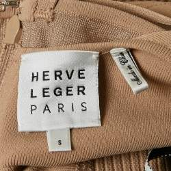 Herve Leger Beige Patterned Jersey Corset Midi Dress S