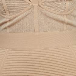 Herve Leger Beige Patterned Jersey Corset Midi Dress S