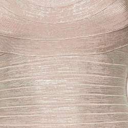 Pre Owned Herve Leger Metallic Pink Bandage Jersey Short Maira Dress S
