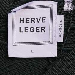 Herve Leger Black Stretch Bandage Knit Flared Maxi Dress L
