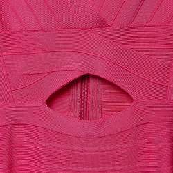 Herve Leger Pink Bandage Knit Cap Sleeve Flared Gown S