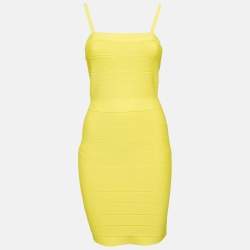 Herve Leger Yellow Stretch Knit Bandage Mini Dress M
