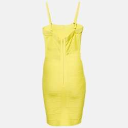 Herve Leger Yellow Stretch Knit Bandage Mini Dress M