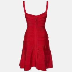 Pre Owned Herve Leger Red Jersey Sleeveless Faith Bandage Dress S