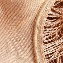 Pre Owned Herve Leger Gold Lurex Jersey Fringed Mini Dress XS