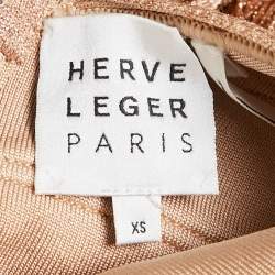 Pre Owned Herve Leger Gold Lurex Jersey Fringed Mini Dress XS