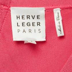 Pre Owned Herve Leger Fuchsia Pink Knit Sleeveless Bandage Dress S