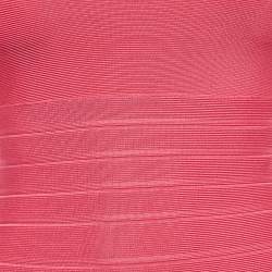 Pre Owned Herve Leger Fuchsia Pink Knit Sleeveless Bandage Dress S