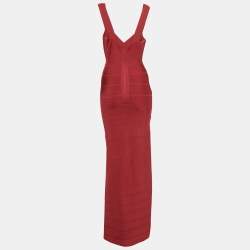 Herve Leger Pink Bandage Knit Cross Front Bodycon Maxi Dress M