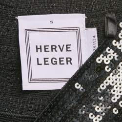 Herve Leger Black Bandage Knit Sequin Embellished Sleeveless Gown S