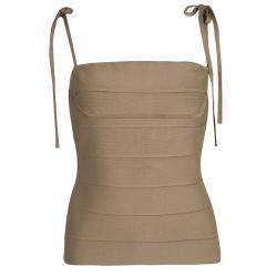 Pre Owned طقم هيرفي ليجي تنورة وتوب تفاصيل رابطة بانديدج بني M