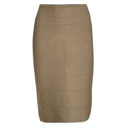 Pre Owned طقم هيرفي ليجي تنورة وتوب تفاصيل رابطة بانديدج بني M