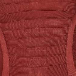 Pre Owned Herve Leger Burgundy Knit Bandage Mini Dress M