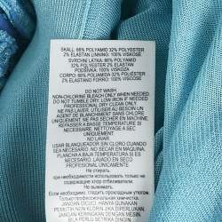 Pre Owned Herve Leger Blue Pucker Pattern Knit Top and Midi Skirt Set S