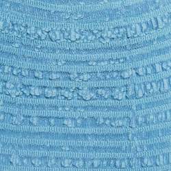 Pre Owned Herve Leger Blue Pucker Pattern Knit Top and Midi Skirt Set S