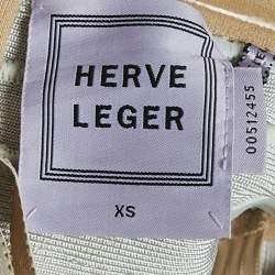 Pre Owned Herve Leger Blue Coated Knit Strapless Bandage Dress XS