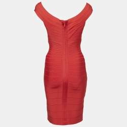 Herve Leger by Max Azria Red Knit Off-Shoulder Bandage Dress M