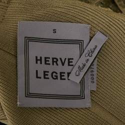 Herve Leger Beige/Khaki Sequin Embellished Knit Bandage Dress S