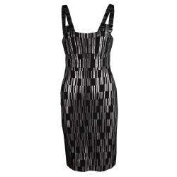 Pre Owned Herve Leger Black Foil Printed Jasmine Bandage Dress M