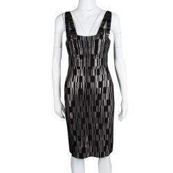 Pre Owned Herve Leger Black Foil Printed Jasmine Bandage Dress M