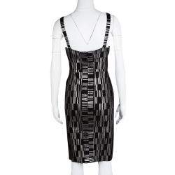 Pre Owned Herve Leger Black Foil Printed Jasmine Bandage Dress M