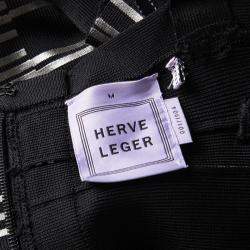 Pre Owned Herve Leger Black Foil Printed Jasmine Bandage Dress M