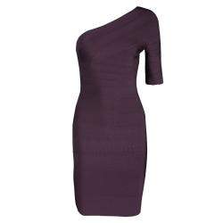 Herve Leger Purple Prune One Shoulder Bandage Dress XXS