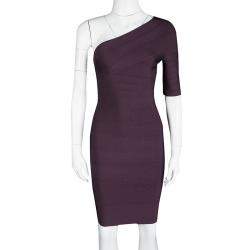 Herve Leger Purple Prune One Shoulder Bandage Dress XXS