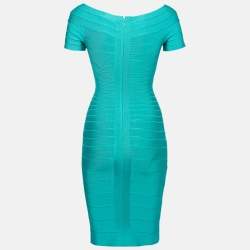 Hervé Léger  Blue Knit Bandage Carmen Mini Dress XS