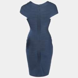 Herve Leger China Blue Bandage Mini Dress XS 