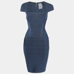 Herve Leger China Blue Bandage Mini Dress XS 