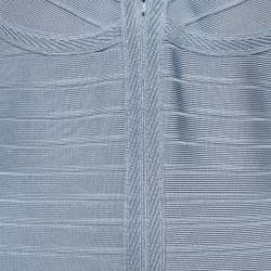 Pre Owned Herve Leger Blue Crochet Trim Knit Flared Short Dress M