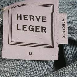 Pre Owned Herve Leger Blue Crochet Trim Knit Flared Short Dress M